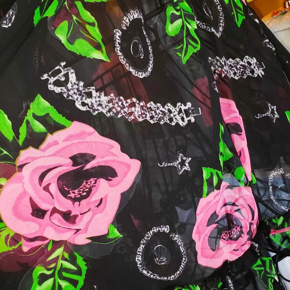 Vintage Betsey Johnson Slip Dress Y2K Black Floral Rose Jewelry Print Babydoll S - Picture 4 of 15